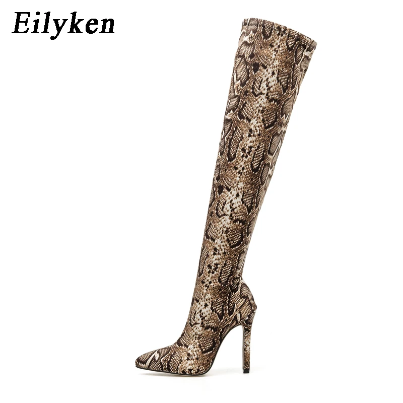 EilyKen New Design High Heels Over The Knee Boots Woman Shoes Sexy Pointed Toe Stilettos Serpentine Botas Largas Mujer