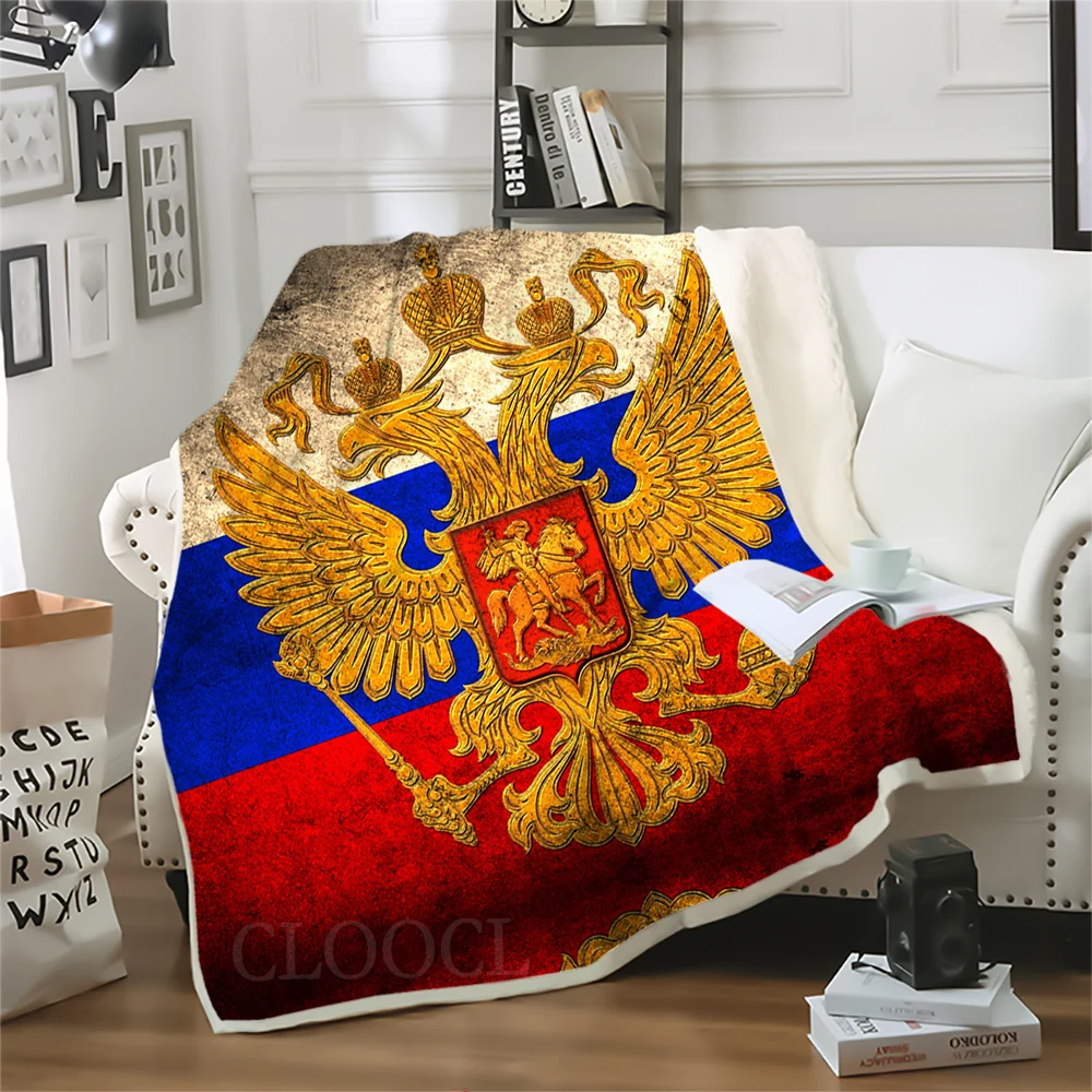 Thicken Blanket National Emblem of Russia Printed Throw Blankets for Beds Plush Fluffy Teenager Home Decoration Beddings Quilt