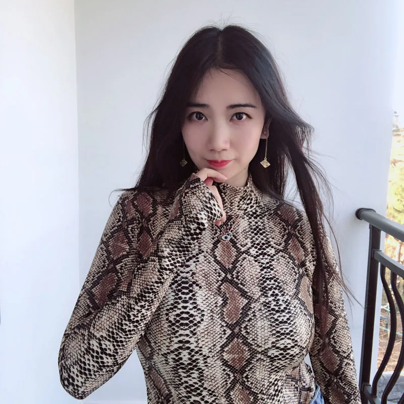 Sexy Club Sheath Snake print Lady Top Vintage Animal Pattern High collar Maillot Women elastic Romper HighStreet Fashion Bustier