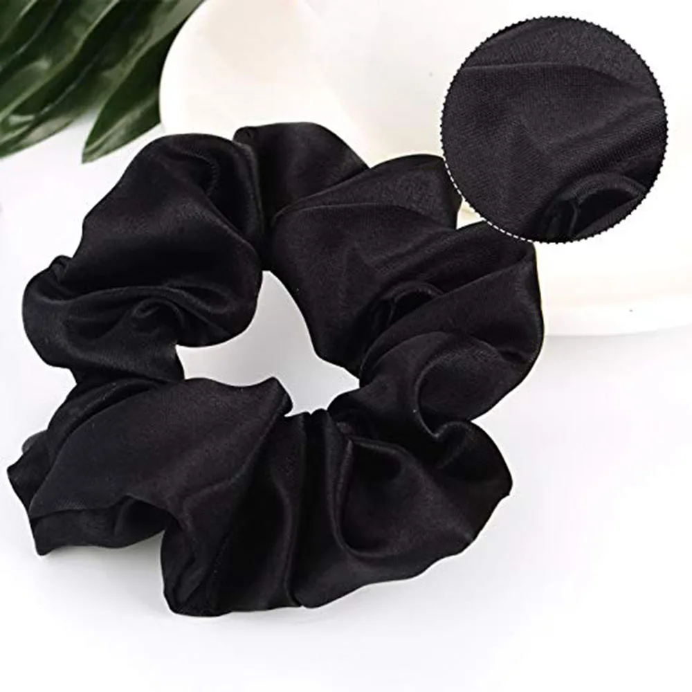 10 Pcs Satin Scrunchies Large Cute Bobbles Ponytail Holder Vintage Hair Bands Ties For Women Girls Satin Scrunchies-Black