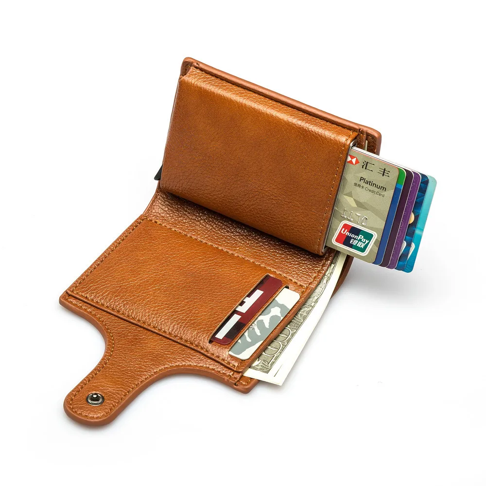 Manufacturer's spot credit card shielding RFID card bag buckle short anti theft brush men's wallet