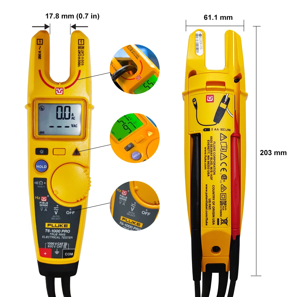 Fluke T6-1000 PRO Electrical Tester Clamp ammeters 1000V  AC/DC True RMS fork meter with Fluke Carry Case