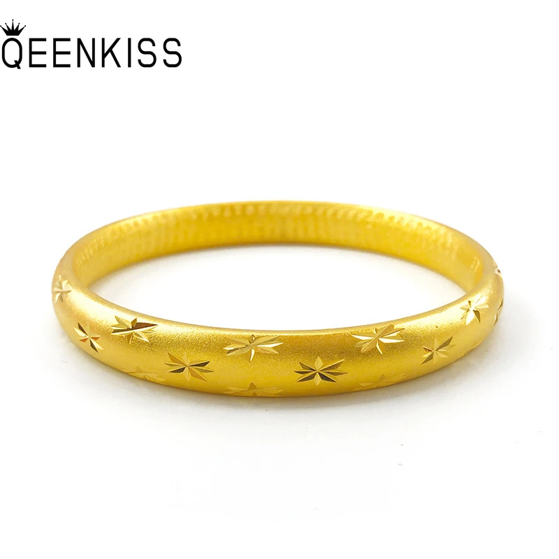 

QEENKISS BT583 Fine Jewelry Wholesale Fashion Woman Mother Birthday Wedding Gift Meteor Star Words 8mm 24KT Gold Bracelet Bangle