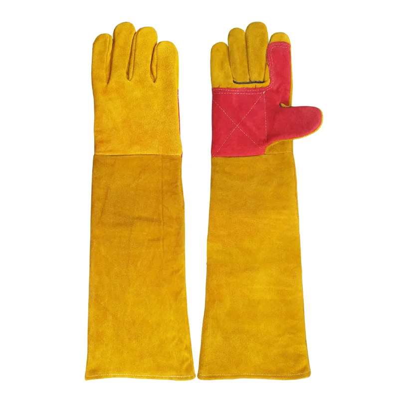 Gants de soudage en cuir véritable de vache, résistants à la chaleur et aux flammes, durables, robustes, épais, allongés de 24 pouces