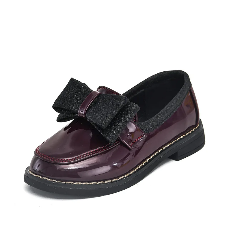 Autumn New kids shoes Girls Black leather shoes for school bow-knot Girls princess shoes black Wine red 3 4 5 6 7 8 9 10 11 12T