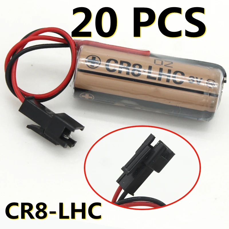 

20PCS/LOT New Genuine For FDK CR8 CR8.LHC 3V CR17450SE CR17450 PLC Lithium Battery With Black Connector Free Shipping