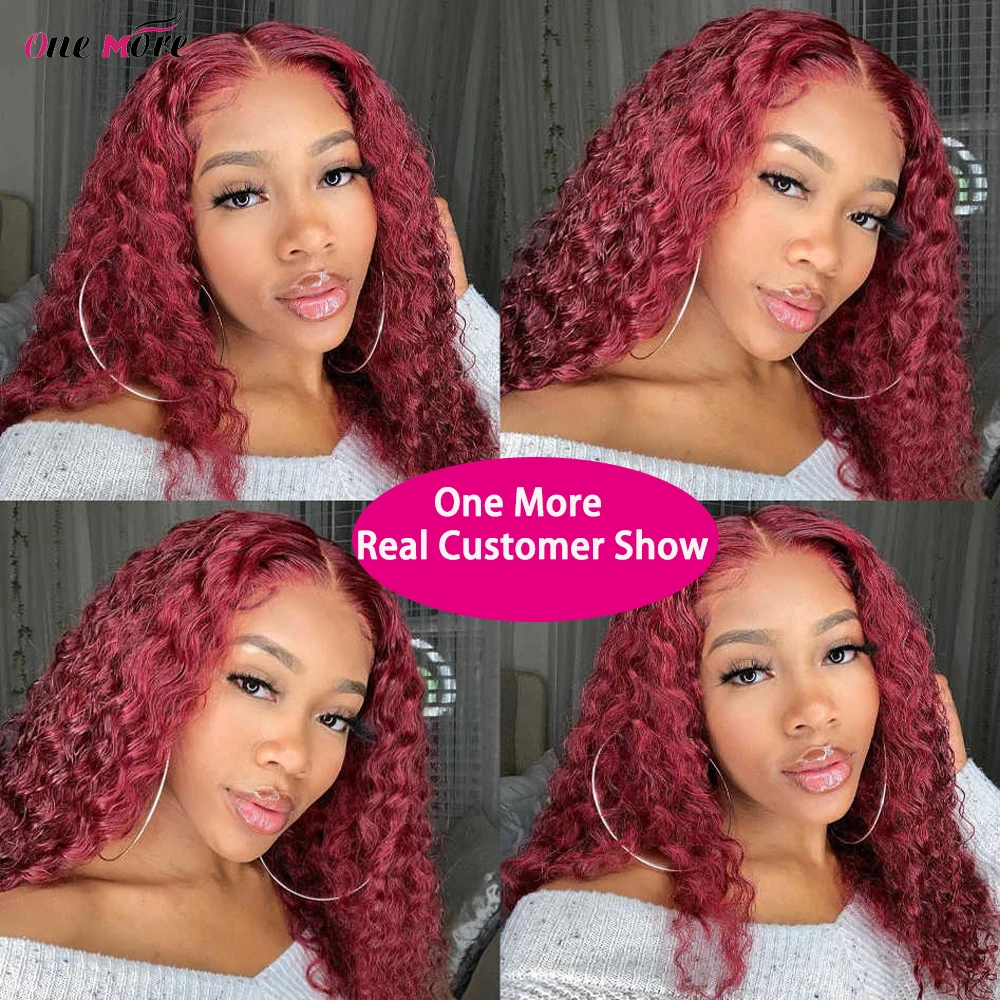 99J Burgundy Lace Front Wig 28 30 Inch Deep Wave Frontal Wig 13x4 Garnet Red Curly Lace Front Human Hair Wigs 4x4 Closure Wig