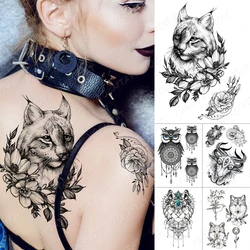 Waterproof Temporary Tattoo Sticker Flowers Cat Lynx Flash Tattoos Owl Satan Goat Body Art Arm Fake Tatoo Women Men