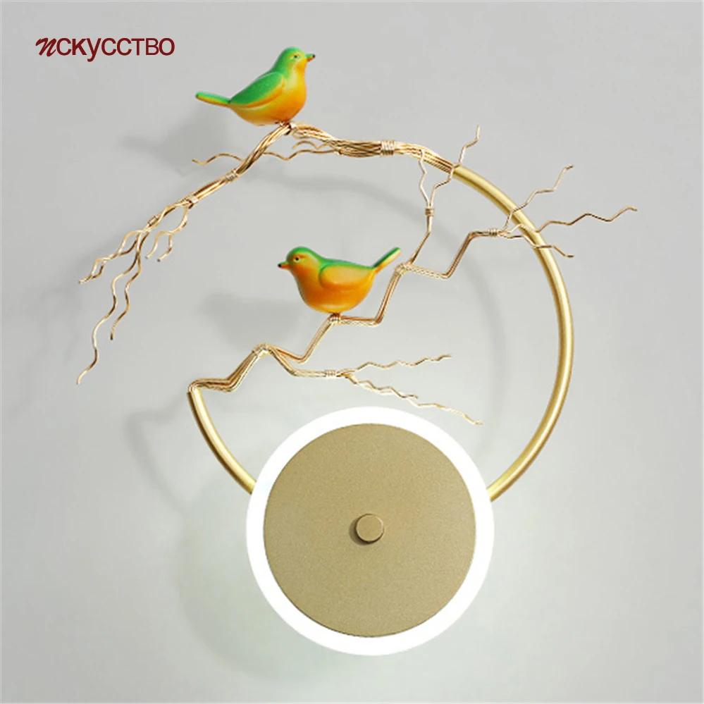 

Nordic Gold Ring Tree Branch Bird Led Wall Lamp Children'S Bedroom Bedside Lamps Cottagecore Deco Corridor Wall Sconce Light