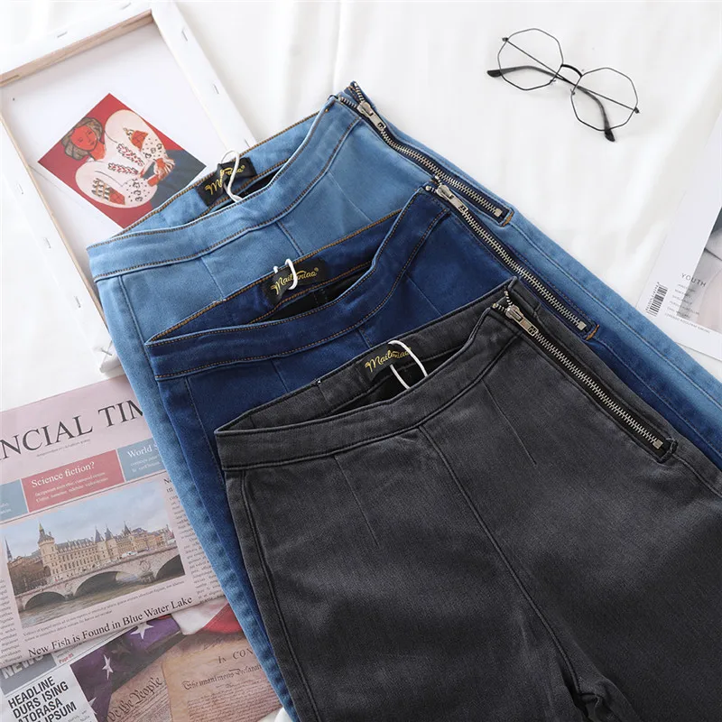 2020 spring 4 Color Available Side Zipper Jeans Women Autumn high waist Skinny Pencil denim pants Women Jeans