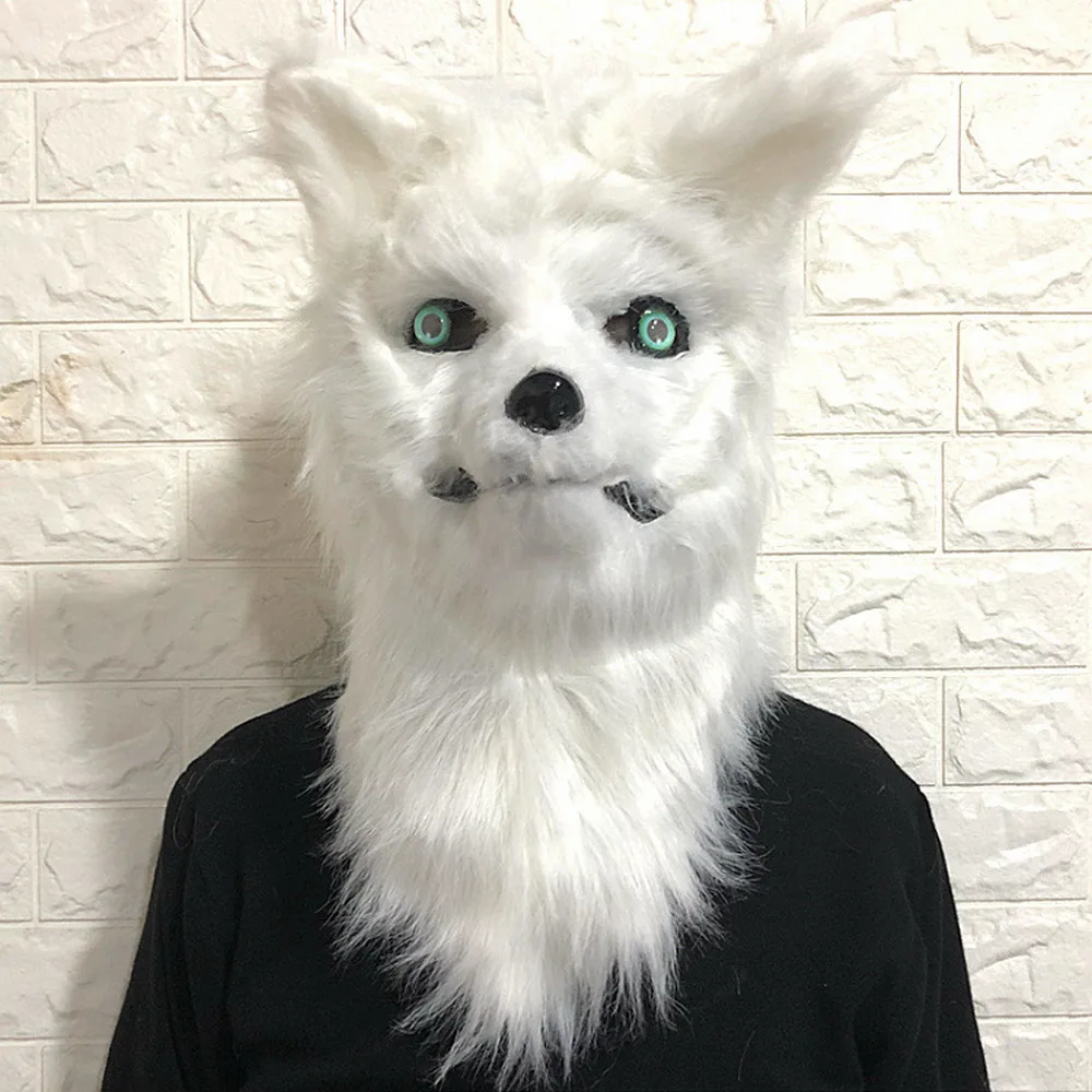 Can Open Mouth Fox Head Mask Halloween Cosplay Costume Animal Mask Make-up Dance Cute Cartoon Funny Props Full Villus Fox Mask