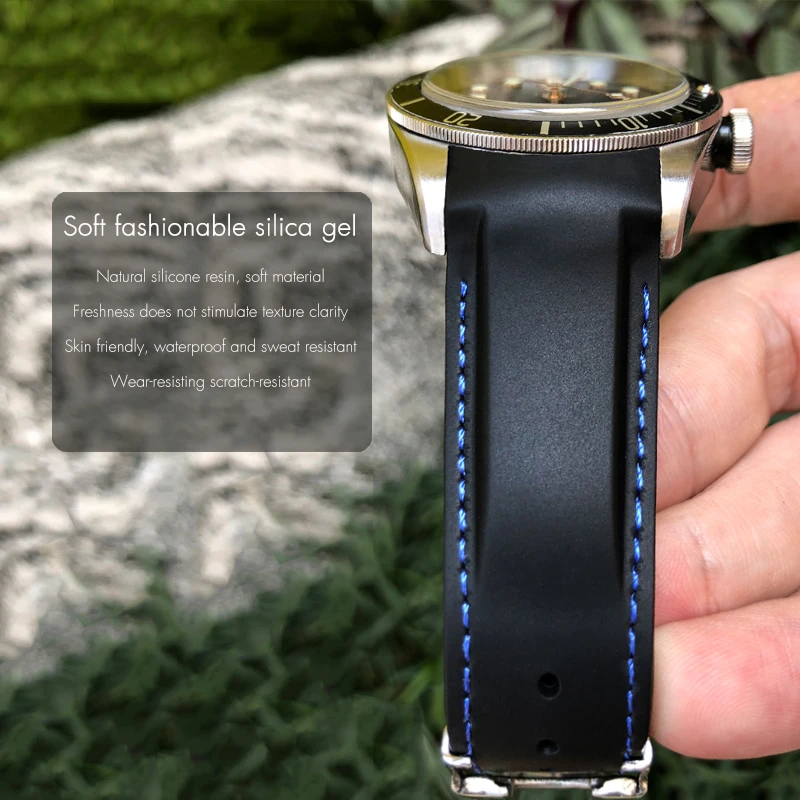 High Quality Rubber Watchband 20mm 22mm for Tudor Heritage Black Bay 1958 Blue Soft Bracelets Silicone Watch Strap Accessories