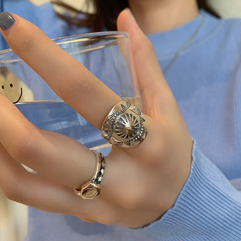 Foxanry Silver Color Punk Hiphop Rings for Women Couples New Fashion Vintage Handmade Thai Silver Party Jewelry Gifts