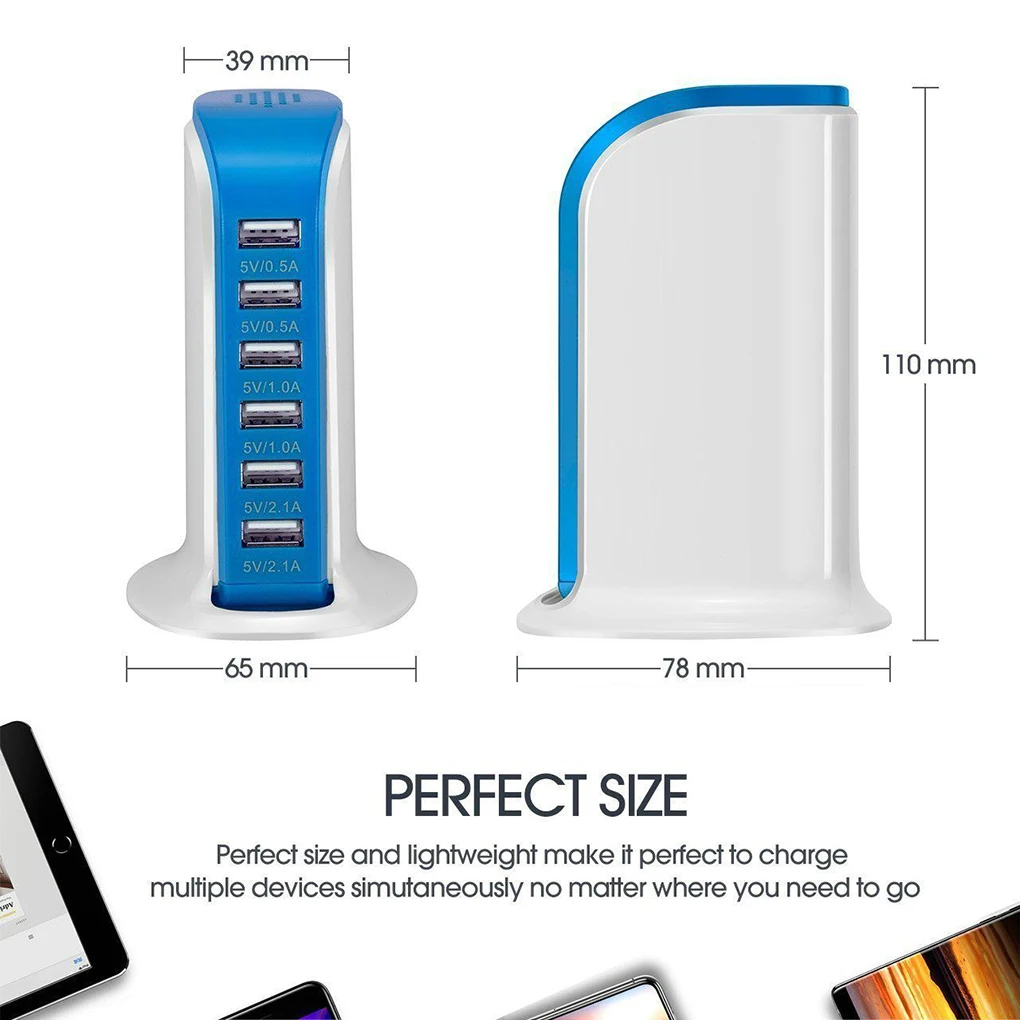 30W Multi 6 Port USB Charger 6A Rapid Charging Station Desktop Hub Connectors Extension Socket Platooninsert Hub Connectors