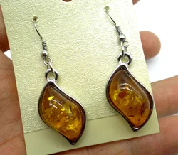 wholesale Natural Precious Modernist Water drop TEARDROP GOLDEN HONEY PRESSED AMBERS Jewelry making earring Q14