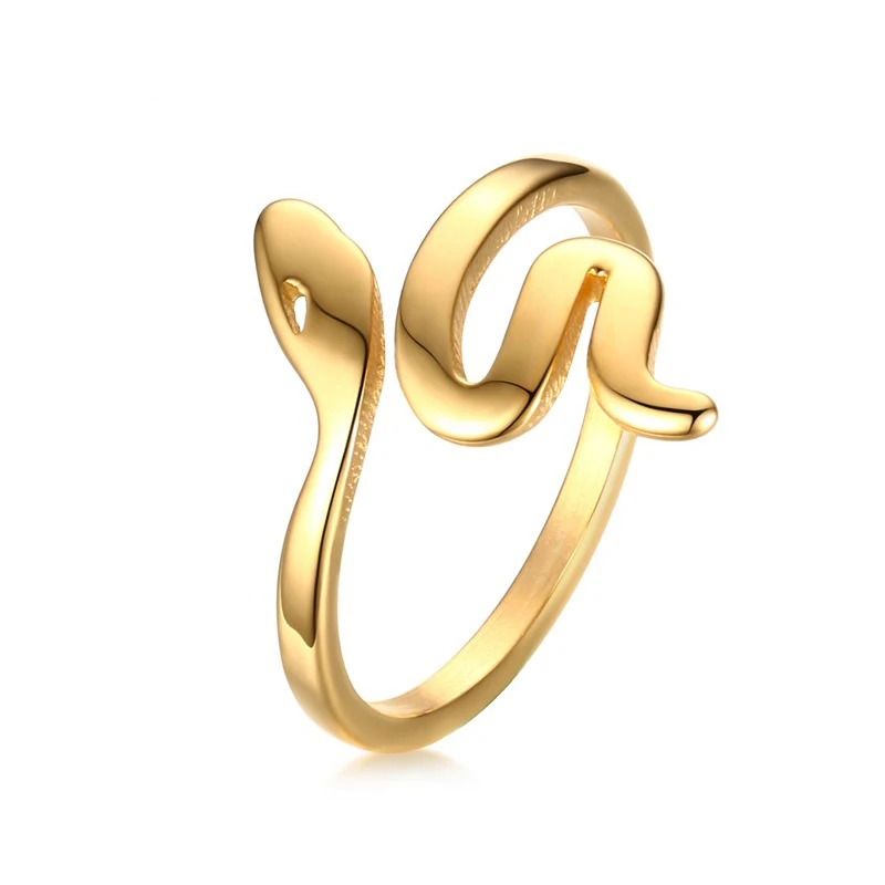 Fashion Snake Shape Ring Stainless Steel Jewelry Gold Color Bague Serpent Rings for Women Cute Party Jewelry