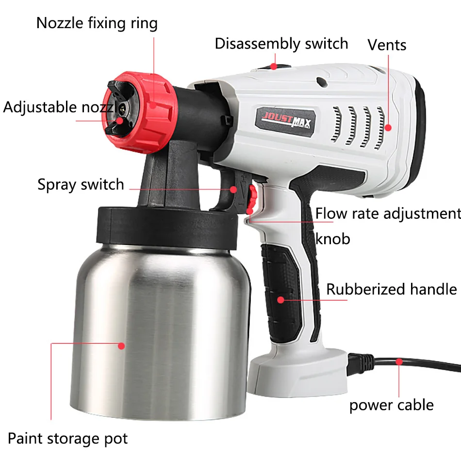 220V 800W Spray Gun Electric Paint Sprayer 2 Nozzles 800ml Pot