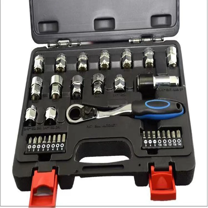 High Quality 28pcs Ratchet Wrench Set Hollow Plum Blossom Socket Metric and inch Universal AutoRepair Tool