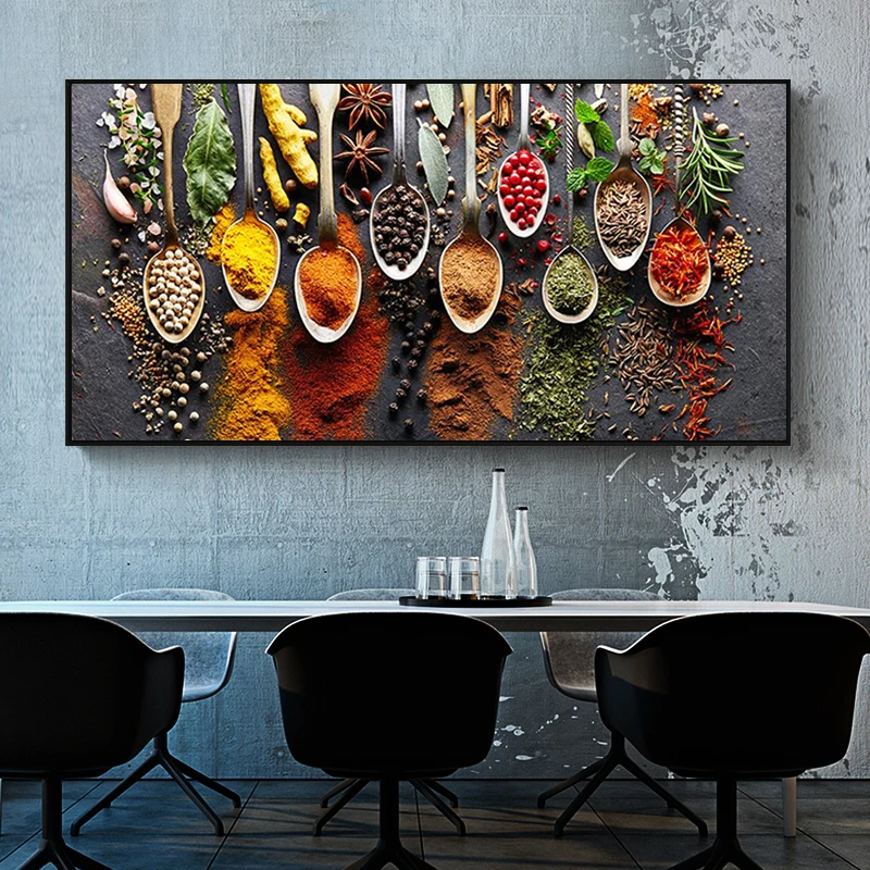 Grains Spices Spoon Peppers Kitchen Canvas Painting Cuadros Scandinavian Posters and Prints Wall Art Food Picture Living Room