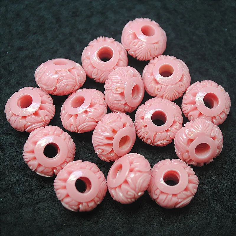 

10PCS Pink Flower Clay Material Eurpean Beads Big Hole 16x10MM 5MM Inner For Shambala Bracelets Making Chain Jewelry Designs