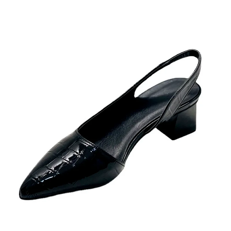 Damskie szpiczaste palce pompy Mid masywne obcasy Slingback sandały buty letnie nowe zabytkowe kobieta Lady sandały damskie klapki