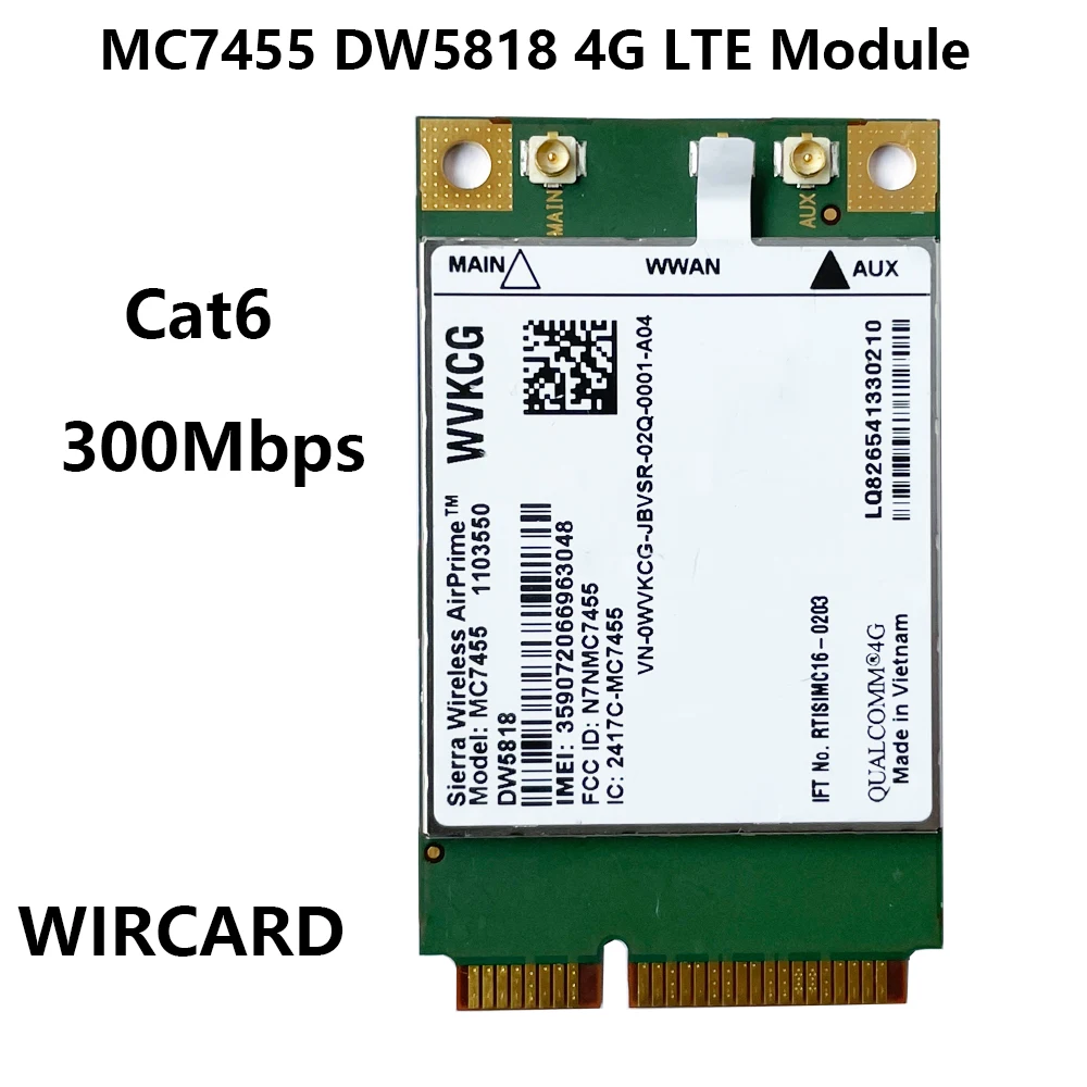 MC7455 DW5818 WVKCG LTE 4G Card mini PCI-E FDD-LTE  4G Module Cat6 for Dell laptop  WWAN Card