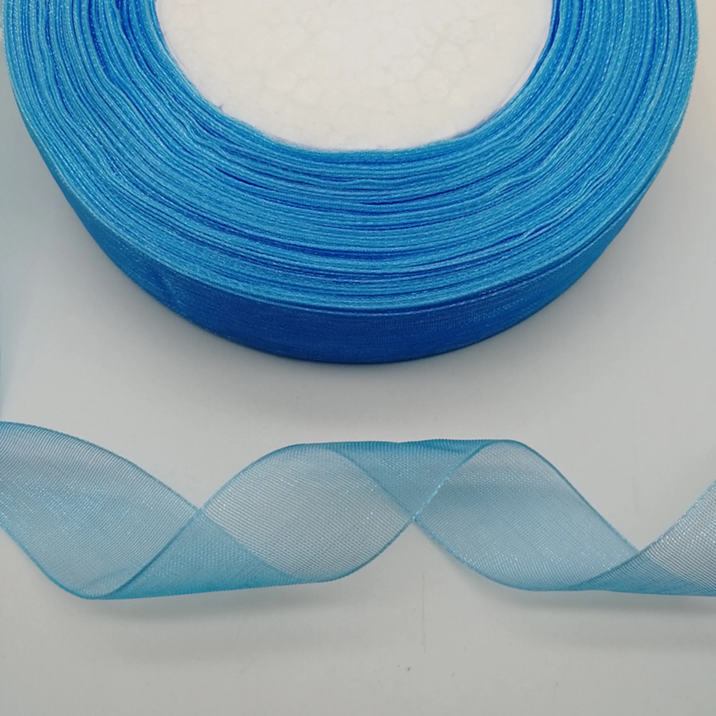 Hot 50 Yards 10/20/50mm Width Sky Blue Colors Spool Satin Edge Sheer Organza Ribbon DIY