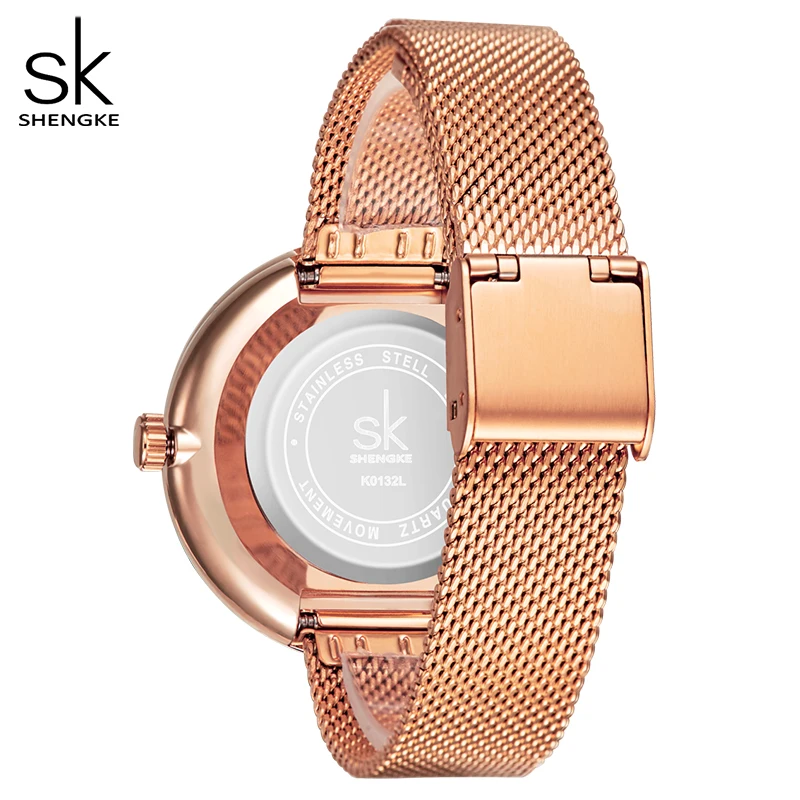 Shengke Women Watches Top Brand Luxury Stainless Steel Strap Wristwatch for Women Rose Clock Stylish Quartz Ladies Watch