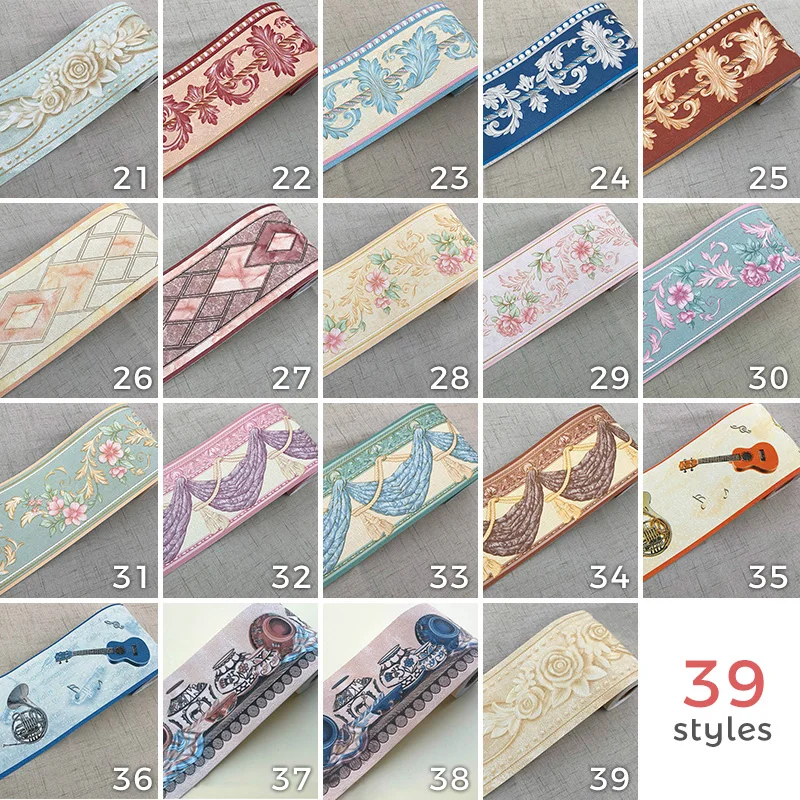 5M PVC Self-Adhesive Baseboard Wall Sticker Floral Skirting Waistline Stickers Waterproof 3D Wall Border Room Bathroom Decor
