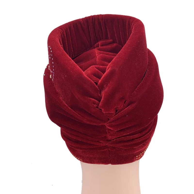 Berretto Hijab con diamanti in velluto cappellino Turbante da donna cappellino musulmano con foulard cappello islamico avvolgente cappello africano