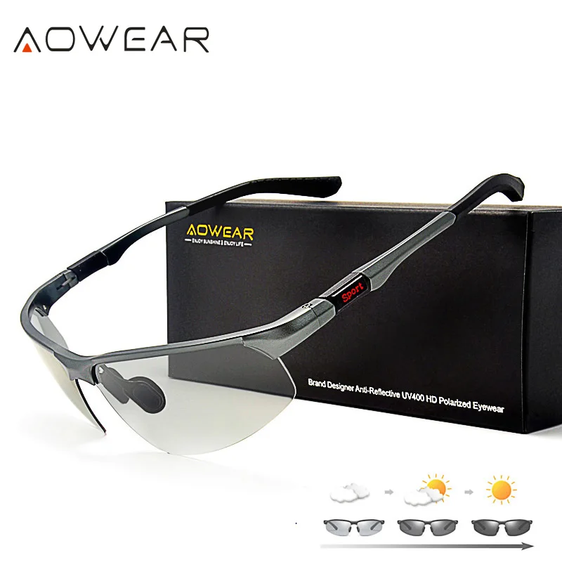 AOWEAR-Óculos de sol sem aro polarizados fotocromático para homens, óculos antireflexo para condução diurna e noturna, óculos camaleão, motorista de carro