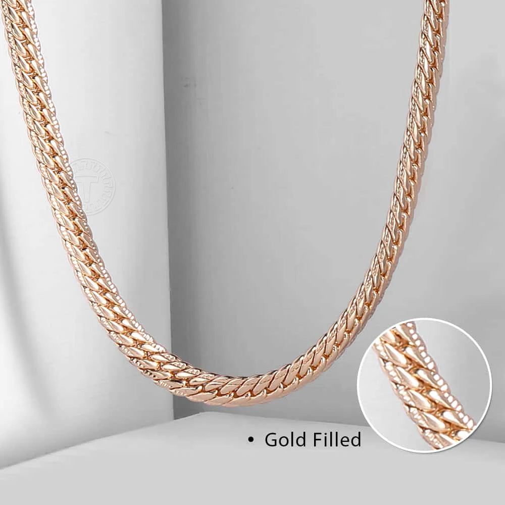 Necklace For Women Men Hammered Curb Cuban Chain 585 Rose Gold Color Necklace Link Fashion Female Jewelry Gifts 5mm DCN03A