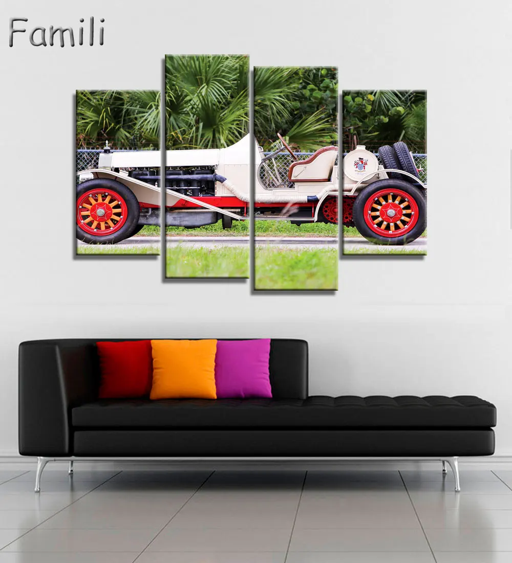 Canvas HD Printed Painting Wall Art Frame Pictures 4 Panel Vintage Classical Retro Car Supercar Poster Home Decor PENGDA