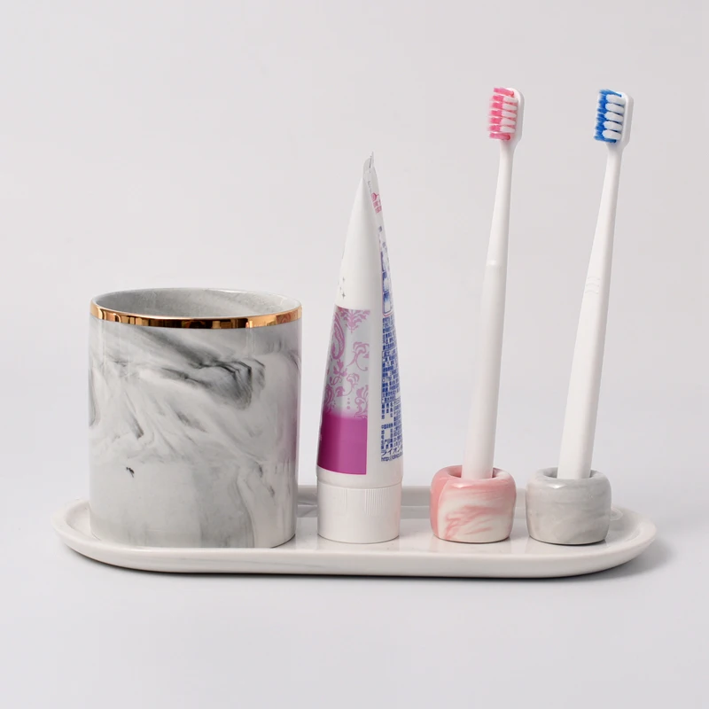 Nordic Home&Bathroom Accessories 5PCS/Set Marble Stripe Ceramic Toothbrush Holder держатель для зубных щеток porte brosse a dent