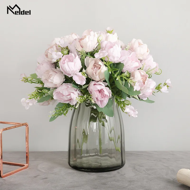 Artificial Flowers Peony Silk Bouquet White Big 7 Heads Peonies Fake Flowers for Wedding Party Home Table Decor Imitation Floral