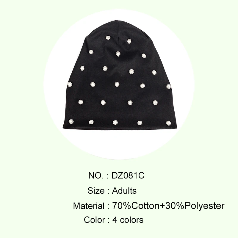 Handmade Floral Pearl Accessory Women Beanies Fashion Solid Color Cap Soft Female Caps Ladies Cotton Outdoor Beanies Hat