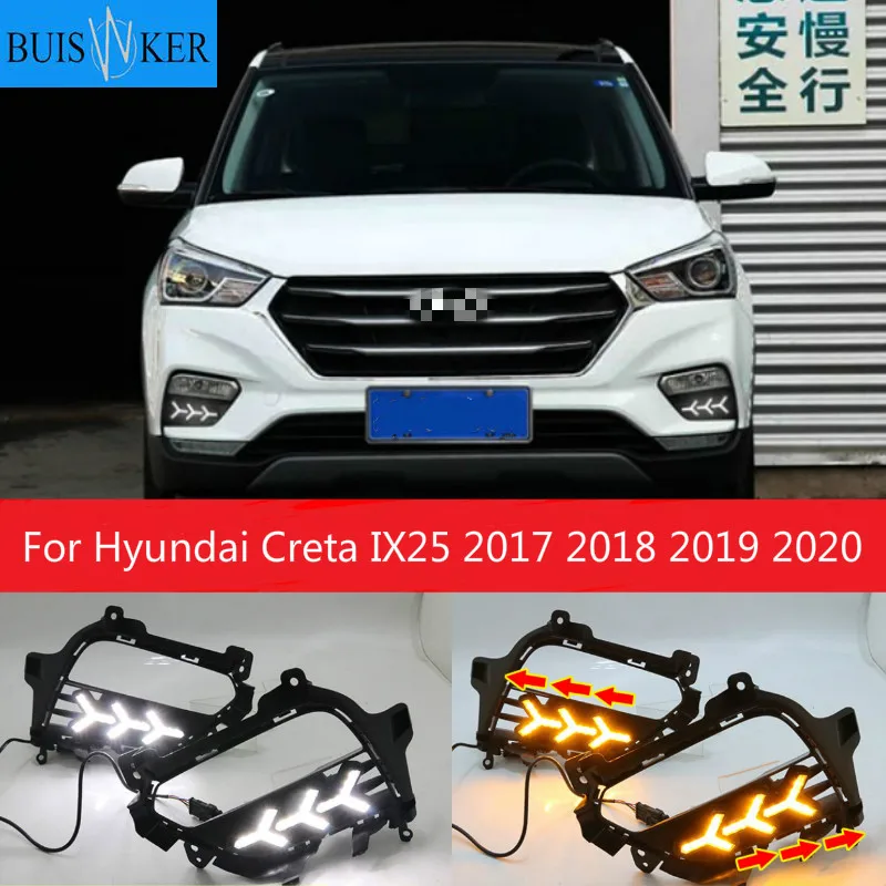 

2PCS DRL LED Daytime Running Light fog lamp Cover DRL with yellow turn signal For Hyundai Creta IX25 2017 2018 2019 2020