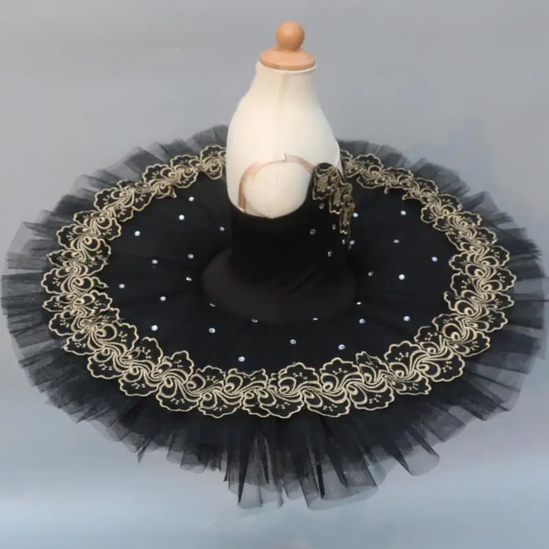 Black Professional Ballet Tutus For Girls Child Kids Swan Lake Ballet Dress Dance Clothes Pancake Ballerina Figure Skating Dress