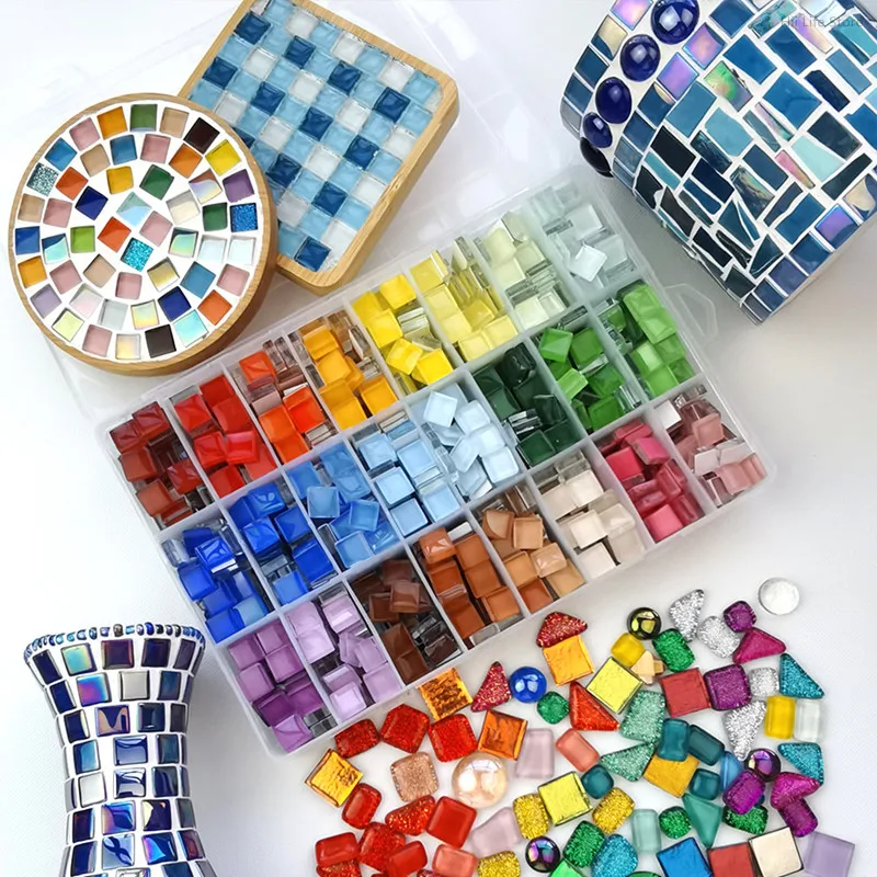 400g/1000g Crystal Glass Mosaic DIY Ceramic Tile Creative Art Material Children's Handmade Mosaic Tile Material 1x1CM