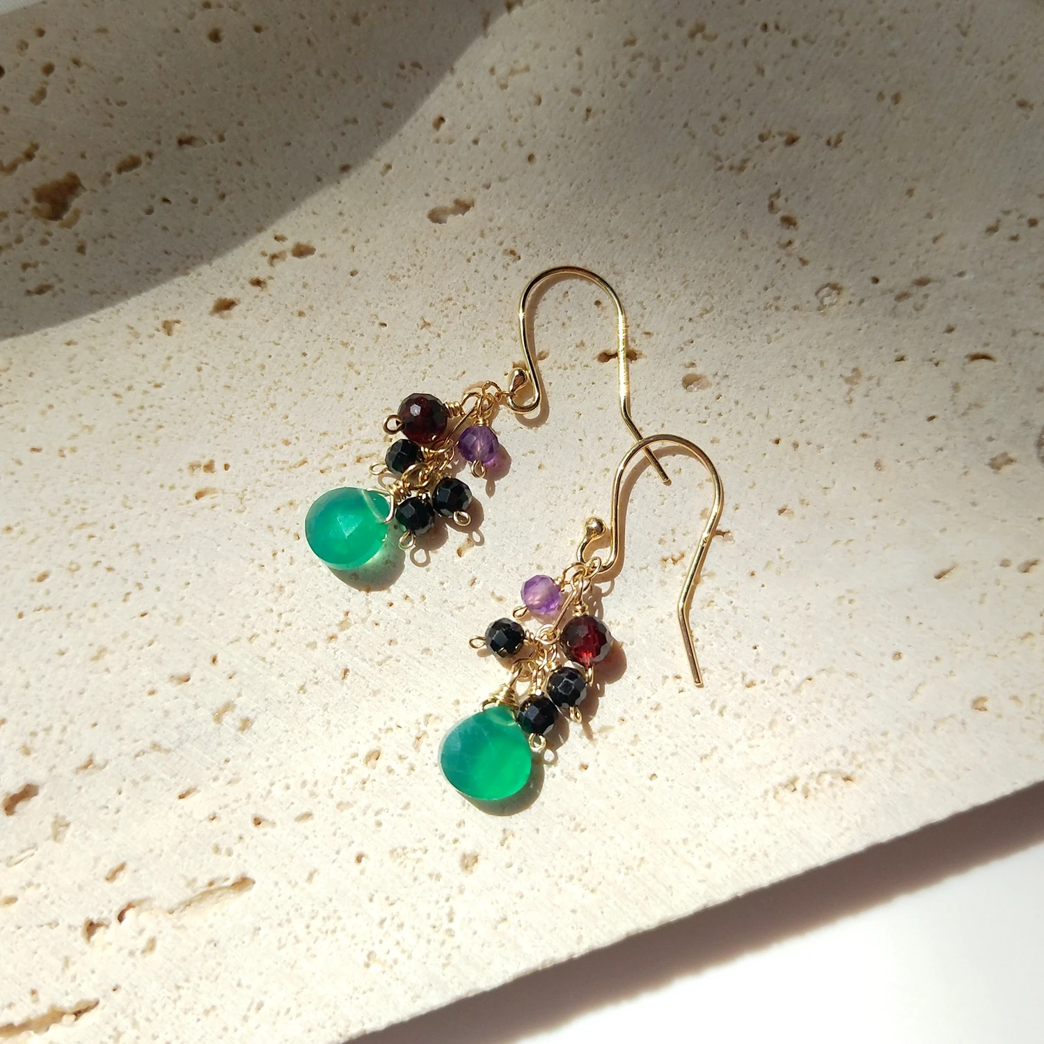 Lii Ji Natural Spinel Garnet Amethyst Green Onyx 925 Sterling Silver Handmade Drop Earrings Delicate Jewelry For Women Gift