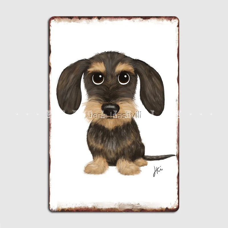 Wirehaired Dachshund Cute Wire Haired Wiener Dog Wild Boar And Tan Teckel Metal Sign Club Bar Wall Decor Tin Sign Poster