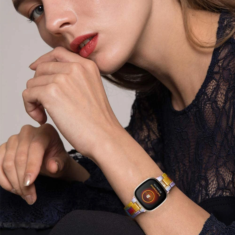 Kleurrijke Hars Horloge Band Voor Fitbit Gevoel Band Vervanging Armband Voor Versa 2/3/Lite Bands Polsband Voor vrouwen Mannen Luxe