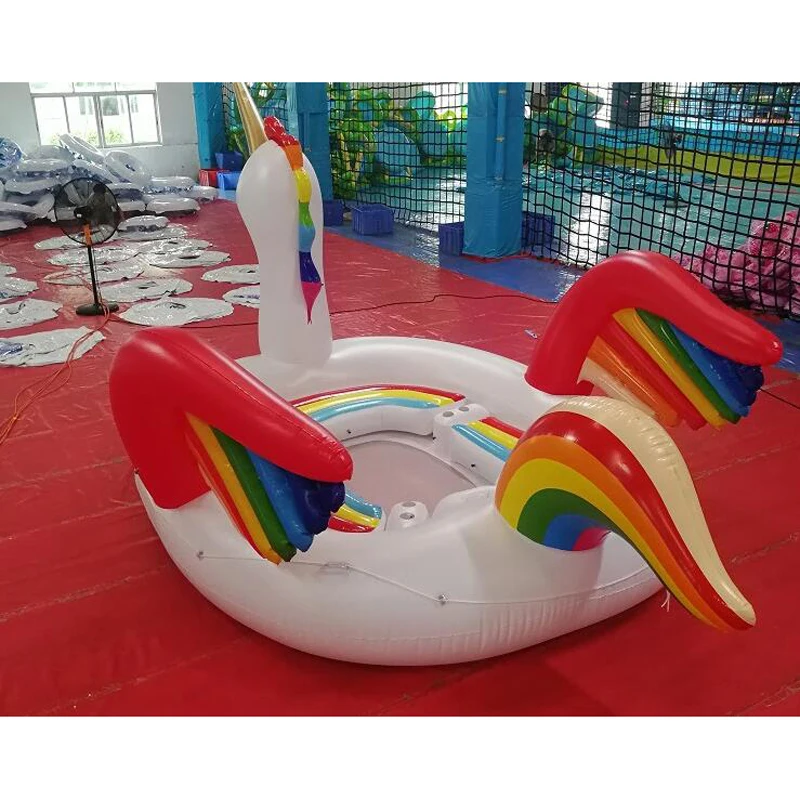 450cm Aufblasbare Einhorn Pool Float Insel Blow Up Sommer Strand Schwimmen Party Lounge Floß Fahrt Auf Spielzeug Kinder Erwachsene