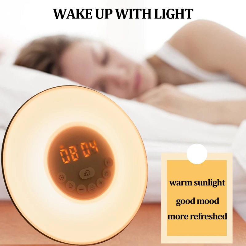 Wake Up Light Alarm Clock Sunrise/Sunset Simulation Luminous Digital Clock with FM Radio Night Light Touch Control Table Clocks