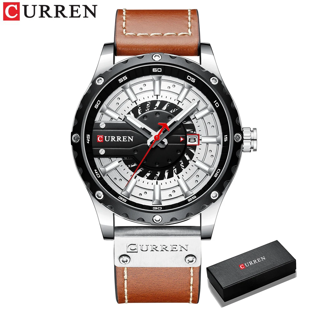 Curren Uhren Top Marke Mode Leder Armbanduhr lässig Quarz Herren uhr neue schicke leuchtende Zeiger Uhr 9