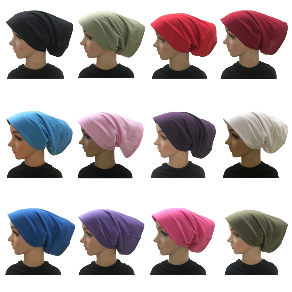 Soft Modal Inner Hijab Caps Muslim Stretch Turban Cap Solid Islamic Underscarf Bonnet Hat Female Headband Turbante Mujer 2020