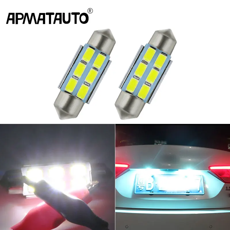 Apmatauto 2x LED 36mm Canbus C5W Bulbs 6-SMD with Sumsung chips Interior Lights License Plate Light For Kia Sportage Cerato