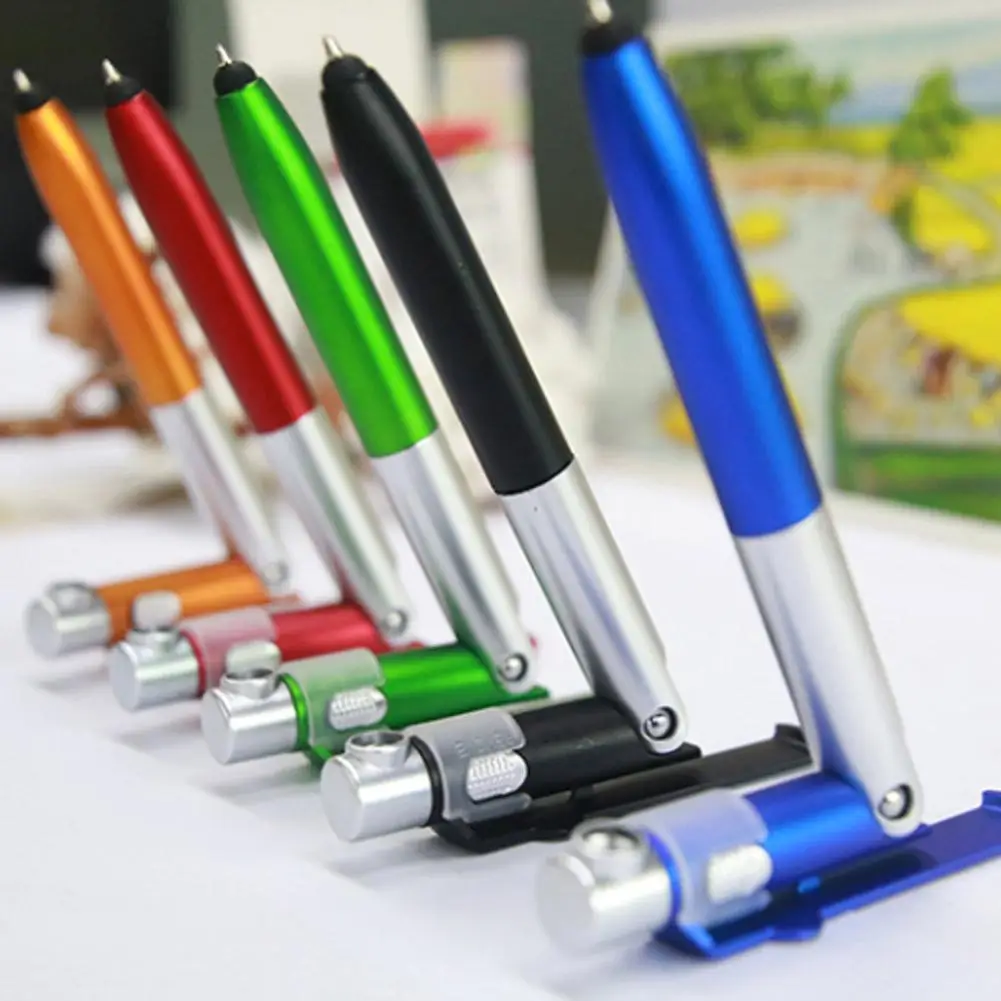 Multifunctional 4 in 1 Pen Ballpoint Folding led Light Mobile Phone Stand Holder Pen School Office Writing Stationery Supplies