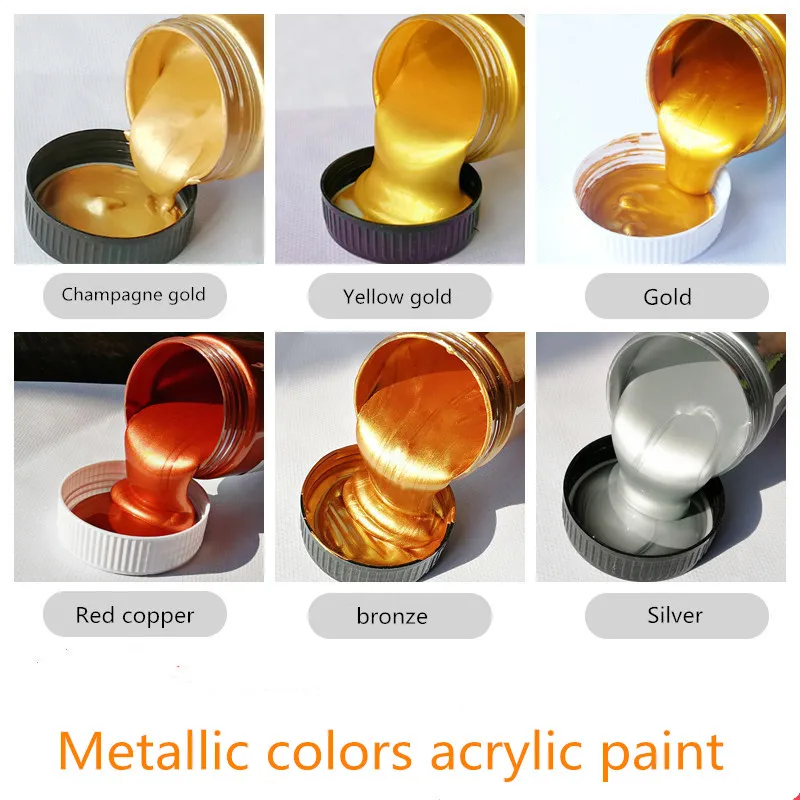 100/300ml Gold Paint Metallic Acrylic Paint waterproof Not Faded for Statuary Coloring DIY Hand Painted Graffiti Varnish Coating