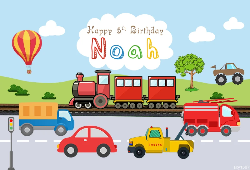 Mehofoto Boys Cars Birthday Party Backdrop for Photo Studio Custom Name Transportation Theme Backgrounds Photocall 220x150cm
